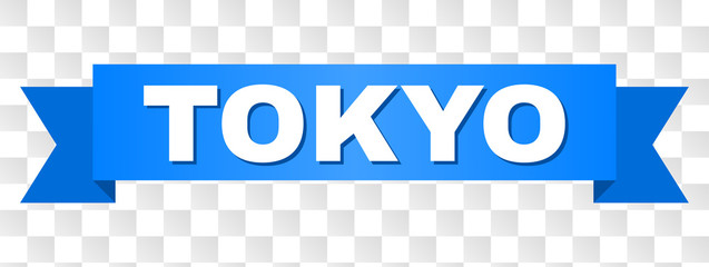 TOKYO text on a ribbon. Designed with white caption and blue stripe. Vector banner with TOKYO tag on a transparent background.