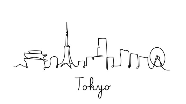 Tokyo city skyline in one line style
