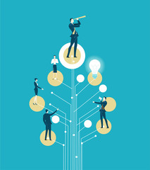 Computer mother board chip. People on the key positions working together for the success 