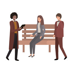 Fototapeta premium group of business in park chair avatar character