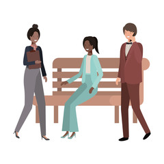 Fototapeta premium group of business in park chair avatar character
