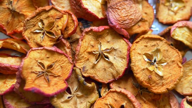 Slices of dried apples. Rotation