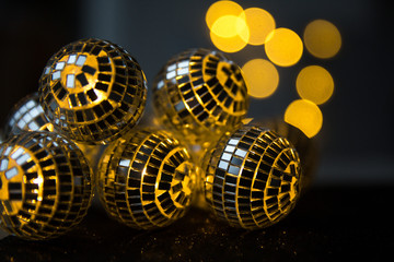 Close-up Crystal ball Decorated on Christmas night on a shiny background and lights.