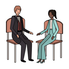 couple of business sitting in chair avatar character