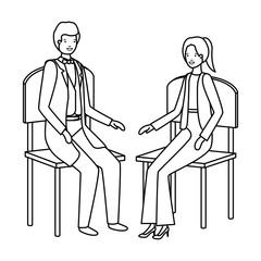 couple of business sitting in chair avatar character