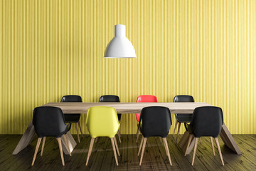 Yellow dining room interior