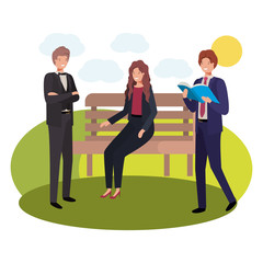 group of business in park chair with landscape