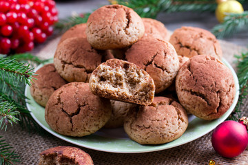 Chocolate cookies. Cookie with cracks. Christmas chocolate cookies. Christmas biscuits. Chocolate cookies with cracks.