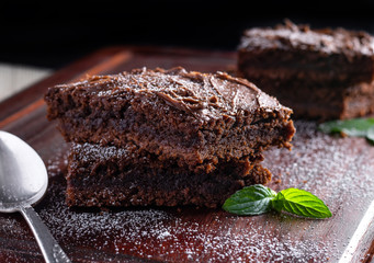 Delicious chocolate brownie with a spoon