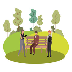 group of business in park chair with landscape