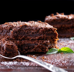 Delicious chocolate brownie with a spoon