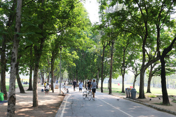 many peoples and kids in a public park on holiday ,Bangkok Thailand 19/03/2018
