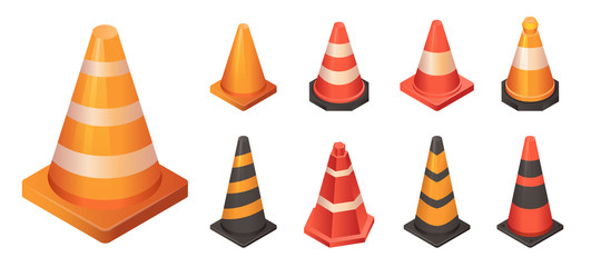 Cone traffic icon set. Isometric set of cone traffic vector icons for web design isolated on white background