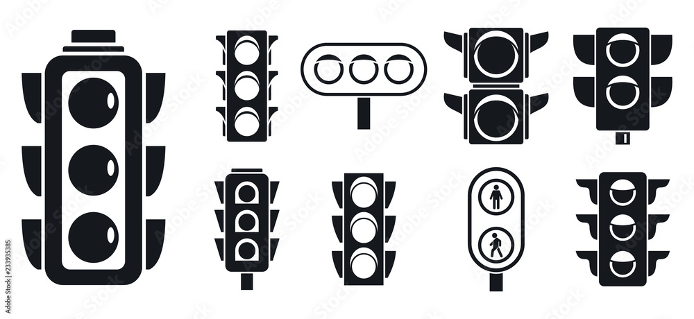 Sticker Street traffic lights icon set. Simple set of street traffic lights vector icons for web design on white background