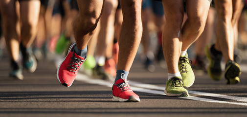 Marathon running race, large group of runners