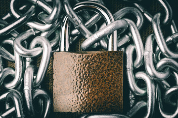 Lock and chain.Rendered image. Protection concept.