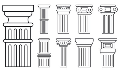 Ancient column icon set. Outline set of ancient column vector icons for web design isolated on white background