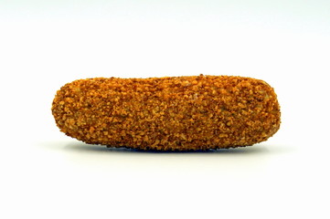  Deep fried croquette against a white background.