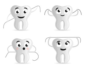 Dental floss icon set. Cartoon set of dental floss vector icons for web design