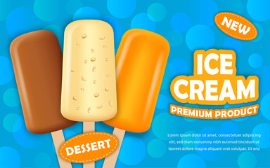 Popsicle ice cream concept background. Realistic illustration of popsicle ice cream vector concept background for web design