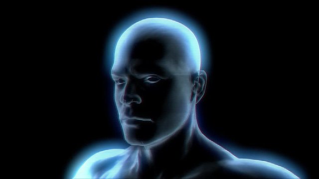 Heads up display element of a holographic man rotating (Loop).