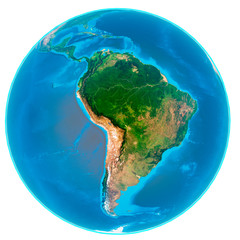 Fototapeta premium 3d illustration of our planet Earth without and without clouds isolated on white background. Scenic view of South America continent from space. Elements of this image furnished by NASA.