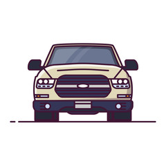 Front view of SUV. Line style vector illustration. Off road vehicle banner. Offroad modern car from front. Big truck pixel perfect banner.