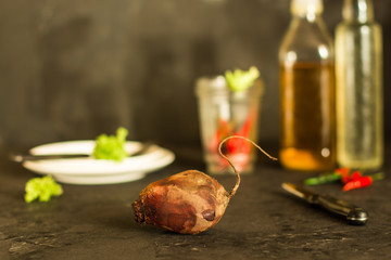 beet (beetroot vegetables). Healthy food. Copy space. Top view