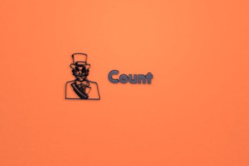3D illustration of Count, violet color and violet text with orange background.