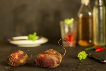 beet (beetroot vegetables). Healthy food. Copy space. Top view