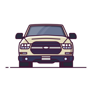 Front view of SUV. Line style vector illustration. Off road vehicle banner. Offroad modern car from front. Big truck pixel perfect banner.