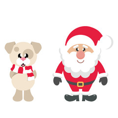 winter christmas dog with scarf and santa claus