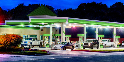 Generic Gas Station With Generic Cars and Trucks HDR