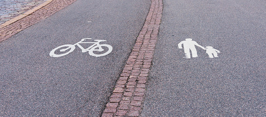 The pedestrian and bicycle paths with signs
