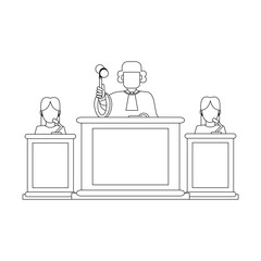 Judge with witness on podium black and white
