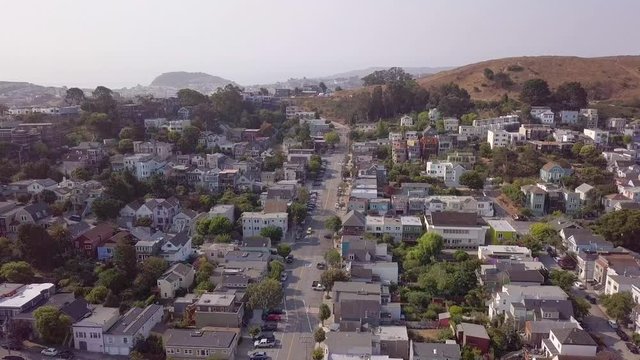 Aerial side shot of Bernal Heights San Francisco