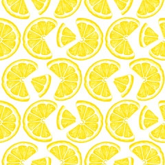 Lemon seamless pattern. Colorful sketch lemons. Citrus fruit background. Elements for menu, greeting cards, wrapping paper, cosmetics packaging, posters etc