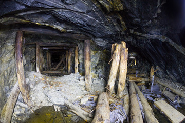 Ice stalagmites in an abandoned gold mine