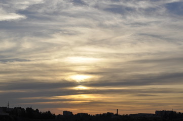 Magical view of gorgeous sunset over cityscape