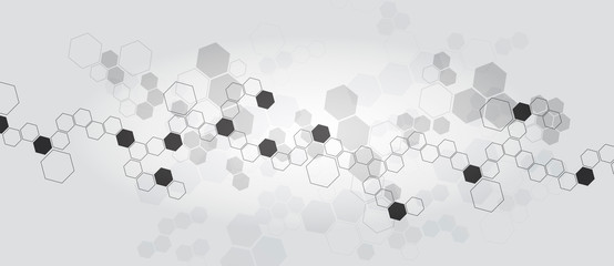 Abstract hexagonal molecular structures in technology background