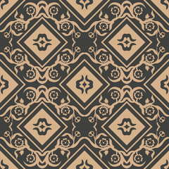 Vector damask seamless retro pattern background check spiral curve cross plant leaf vine flower
