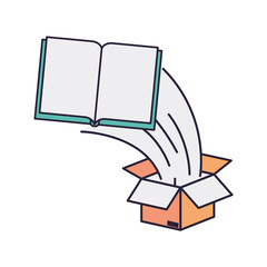 cardboard box with books coming out