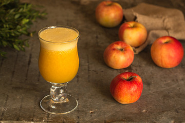 apple juice fresh (smoothie). top view. copy space