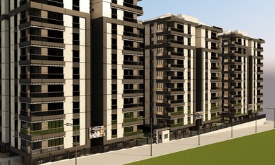 3d render of modern buildings exterior