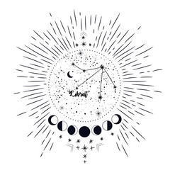 vintage retro vintage style engraving. horoscope , constellation , zodiac , space, star, vector illustration
