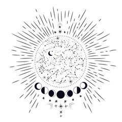 vintage retro vintage style engraving. horoscope , constellation , zodiac , space, star, vector illustration