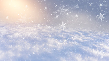 Winter snow background, blue color, snowflakes, Winter snow background, blue color, snowflakes, sunlight, macro.