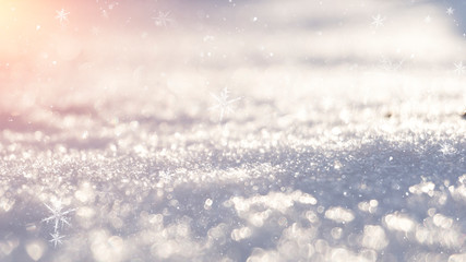 Winter snow background, blue color, snowflakes, Winter snow background, blue color, snowflakes, sunlight, macro.