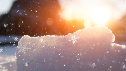 Winter snow background, blue color, snowflakes, Winter snow background, blue color, snowflakes, sunlight, macro.