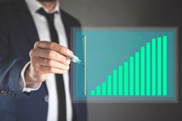 man hand graph in screen